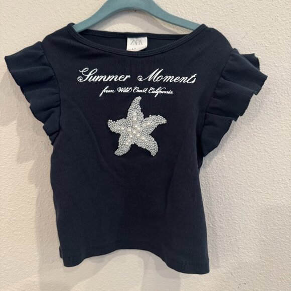 Zara Girls “Summer Moments” Ruffle Sleeve Top – Size 6-7 (120 cm) - Picture 1 of 4